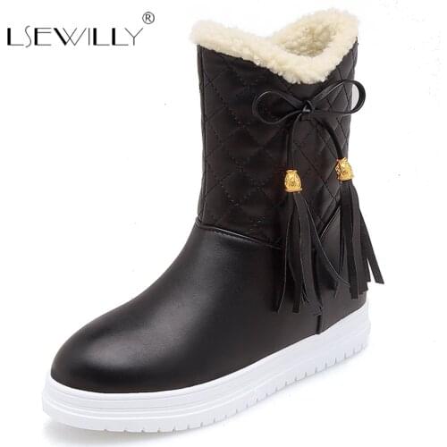 Lsewilly High Quality Winter Ladies Snow Boots Warm Fur Non-Slip Bowtie Wedge Heel Plush Ankle Boots Women Shoes Size 33-43 E40