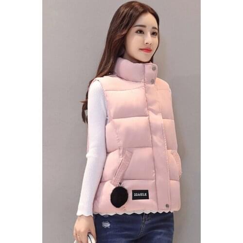 Women Down Cotton Vests Fashion Stand Collar Sleeveless Short Down Cotton Waistcoats Autumn Female Casual Cotton Vests FP1305