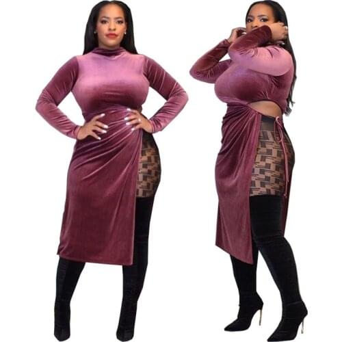 Dress Women Slim Gold Velvet New Elastic Sexy Long Sleeve Winter Bodycon Over Knee Drawstring Dress Vestido Gothic Plus Size