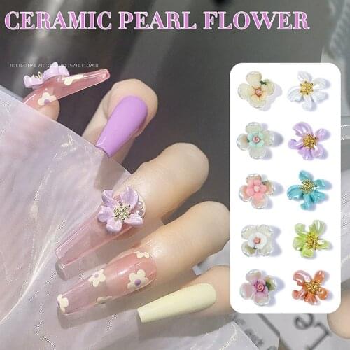 1pc 3D Rose Nail Jewelry Various Petal Resin Glazed Flowers Pearl Ceramic Nail Art Rhinestone Gems Manicure DIY Tips Decorations