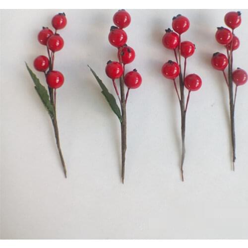 10pc Simulation Cherry Berries Fake Pearl Artificial Flower Red Pearlescent Stamen Berry Fruit Jewelry Hand Roll Flower Ornament
