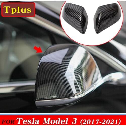 2Pcs Side Mirror Cover Model3 Accessories For Tesla Model 3 2021 Rearview Mirror protection Anti Scratch Cover Carbon Fiber ABS