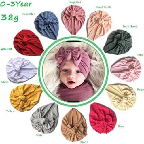 20pc/lot 2020 Brand New Baby Girl Hat With Bow Knot Infant Cotton Beanie Solid Big Bowknot Cap For Girls Kid Hats Headwear