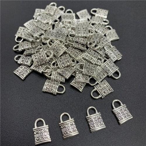 30pcs 12x8mm Alloy Beads Cap Ancient Silver Charms Lock Shape Pendant Charms For Jewelry Making DIY Accessories