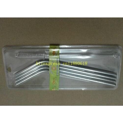 500sets/lot 6mmx215mm Stianless steel Drinking Straw With Cleaning Brush & Retial package For 20OZ Cup
