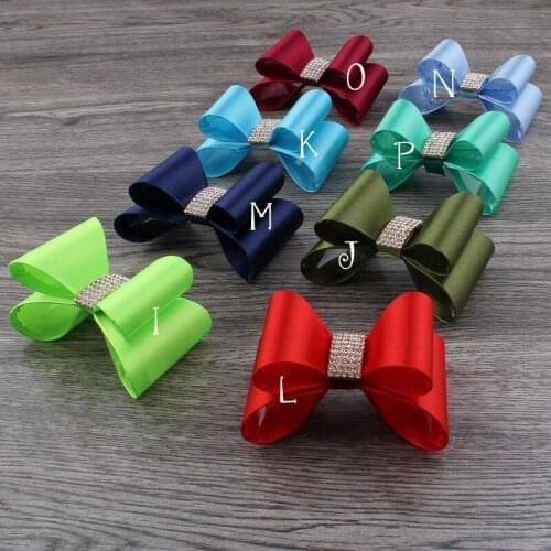 200 pcs/lot 3.2" 16colors Newborn Luxe Flower Bows With Rhinestone Button Handmade Hard Satin Bow Artificial & Dried Flowers
