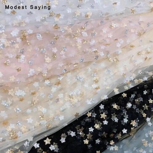 2 Yards Black Star Sequins Fabric for Evening Dresses Wedding Party Sparkly Glitter Cloth for Craft Mesh Decoration Material
