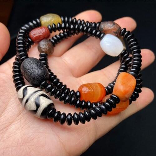 Natural Tibetan Dzi Agates Bracelets Prayer Buddha Jewelry Ancient Tiger Teeth Rock Agat Stone Bracelet for Women Men Healing