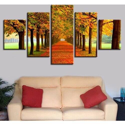 Living Room Decor Home Wall HD Prints 5 Pieces Maple Trees Scenery Paintings Modern Art Canvas Pictures Framework Modular Poster