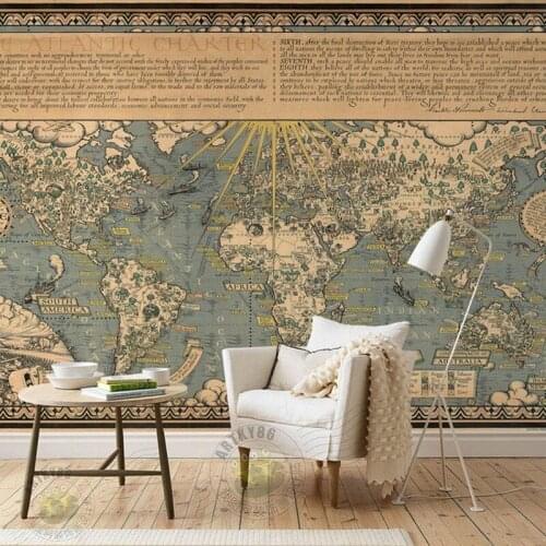 Custom mural world map living room sofa wallpaper restaurant background mural 3D stereo HD Cafe wallpaper murals
