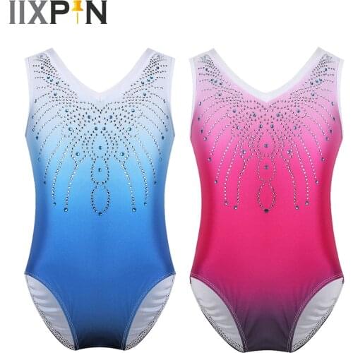 IIXPIN Gymnastics Leotards for Girls Dance Ballet Unitard Sparkle Rhinestone Athletic Outfits Teens Kids Practice Bodysuit