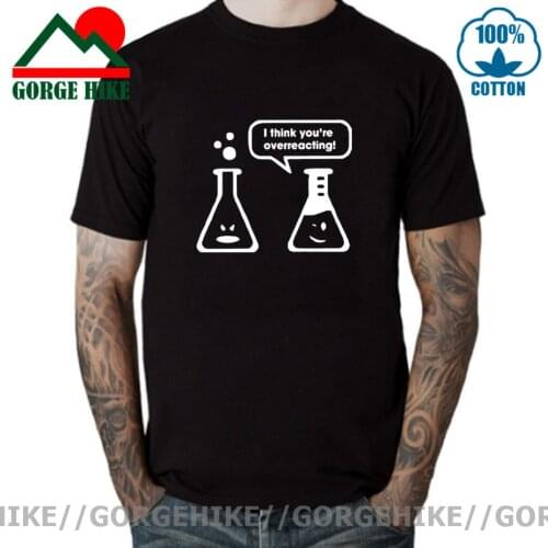 GorgeHike Plus Size 100% Cotton I Think You're Overreacting Chemistry Bottle Unique Pattern Print Black Soft Breathable T-shirt