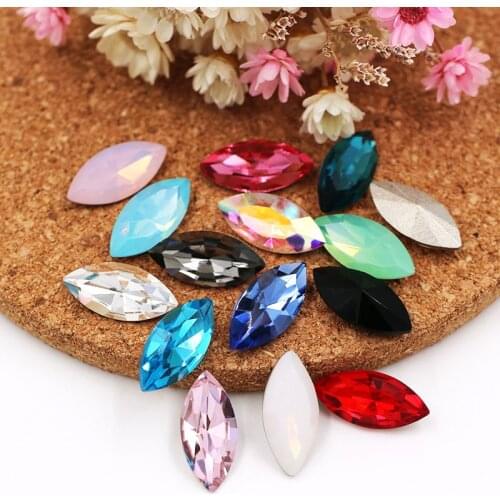 Hot sale Leaf shape K9 glass crystal strass pointback non hotfix rhinestones for clothing/garment/shoes/bag