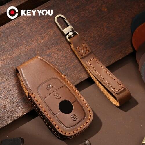 KEYYOU Leather Car Key Case For Mercedes Benz 2017 E Class E43 E300 E400 W213 2018 S Class C200L E300L S320 S350 s450l s500l GLC