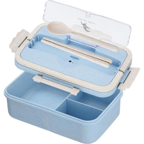 Wheat Straw Lunch Box for Kids and Adults with Dividers 1000 ml - Leakproof Lunch Box Container with Spoon, Chopsticks, Handle