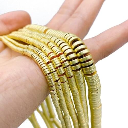 Matte 9K Gold Hematite Natural Stone Flat Round COINS Loose Beads Spacer For Jewelry Making DIY Bracelets Accessories 3/4/6/8mm