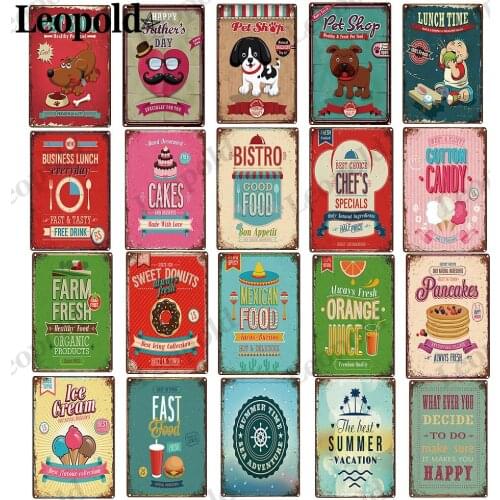 Metal Tin Food Brand Plaque Cake Ice Cream Juice Metal Poster Wall Art Dessert Shop Home Farm Decoration Accessories