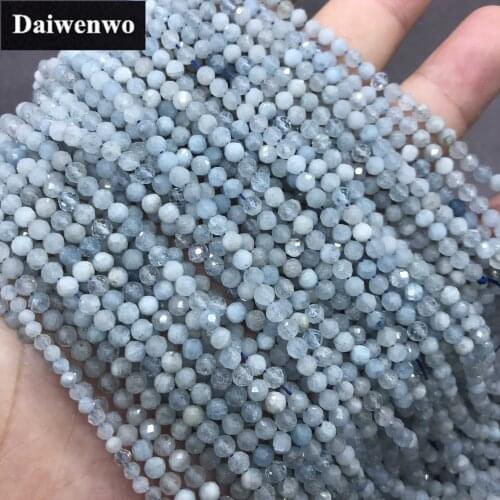 Natural Stone Small Beads Aquamarine 2/3/4mm Faceted Shining DIY Gem