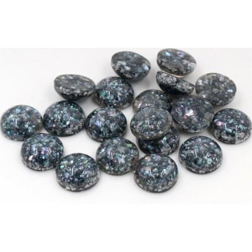 New Style 40pcs 12mm Black Colors Built-in Real Shells Style Flat back Resin Cabochons Fit 12mm Cameo Base Cabochons-W3-05