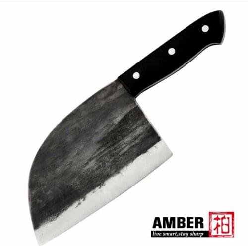 Amber Full Tang Handmade Butcher Knife Chef Kitchen Knife High Carbon Clad Steel Cleaver Filleting Slicing Knife Cover Sheath