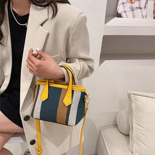 Weave Stitching Handbag for Women 2021 New Fashion Color Contrast Small Square Bucket Bags Female Shoulder Crossbody Bag Tote