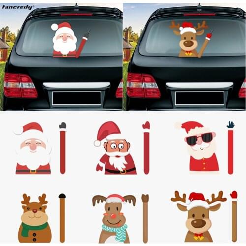 Christmas Car Decoration Santa Cute Elk Car Sticker Rear Windshield Decals Auto Decoration Car Styling Rear Window Wiper Sticker