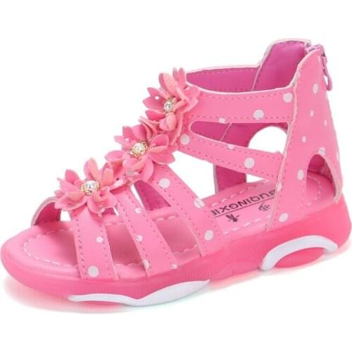 Summer girls sandals high-top shoes flowers beaded students middle-aged childrens princess shoes baby soft bottom beach s