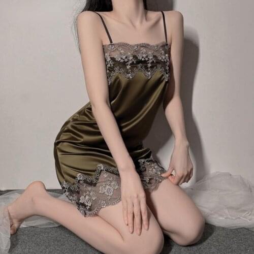 Sexy Lace Solid Color Thin Satin Female Temptation Backless Sling Nightdress Fashion Embroidered Strap Clothing 2021 New 59JC