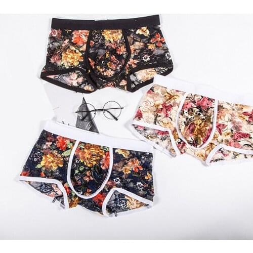 Men Lace Panties 2021 Fashion Comfortable Transparent Boxer New Europe America Sexy High Quality Panties Shorts Skin-Friendly