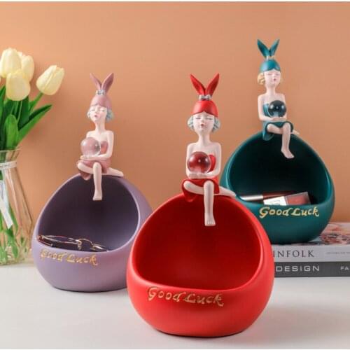 Nordic Resin Cute Girl Storage Jewelry Pass Crystal Ball Sculpture Decoration Living Room Desktop Home Decor Ornaments Gift
