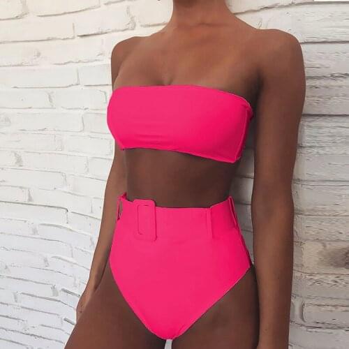 Sexy Black High Leg Bandeau Bikinis Set Swimwear Female Two Pieces Swimsuit High Waist Bikini 2019 Women Bathing Suit Biquini