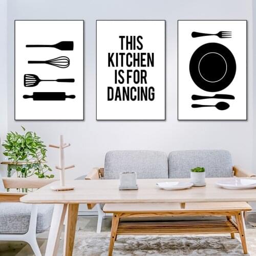 Dinnerware Quote Wall Art Picture Black White Kitchen Poster Restaurant Canvas Painting Modern Wall Print For Living Room HD3097