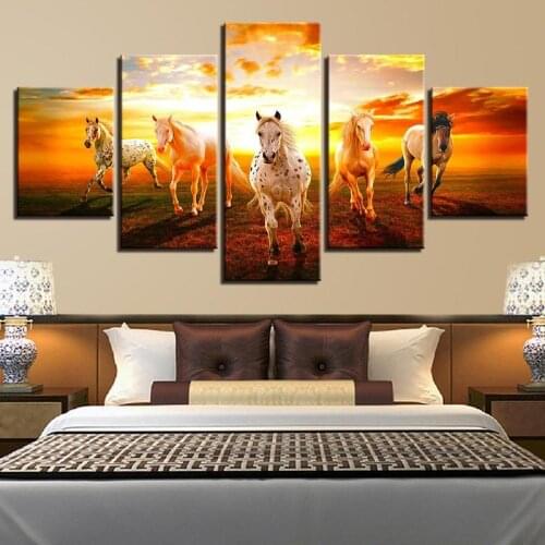 Sunset running horses diamond embroidery,Multi-Panel full round drill 3d cross stitch mosaic diamond painting 5 pieces