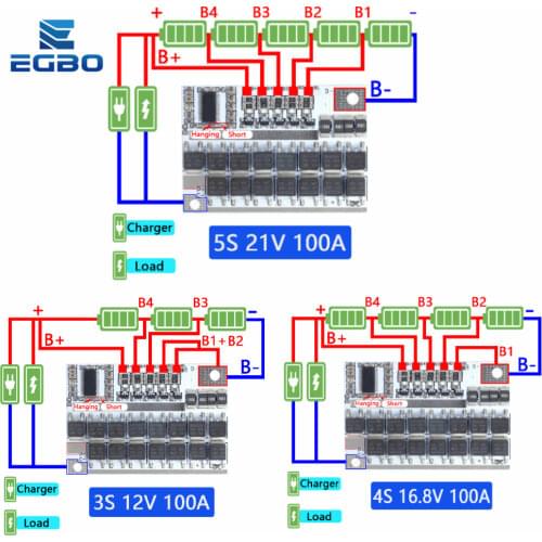 3s/4s/5s Bms 12v 16.8v 21v 3.7v 100a Li-ion Lmo Ternary Lithium Battery Protection Circuit Board Li-polymer Balance Charging