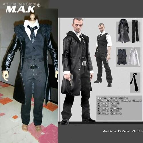 1/6 Scale Black Leather Windbreaker Coat Suit Model Male Clothes Accessory for 12 inches Action Figure Body