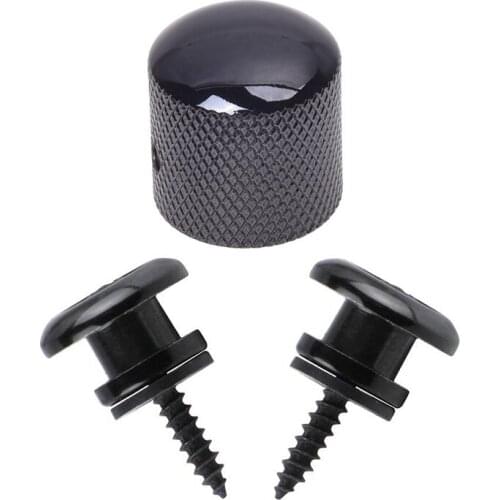 1x Black Electric Guitar Volume Tone Control Knob & 2Pcs Mushroom Head Guitar Strap Buttons Strap Black