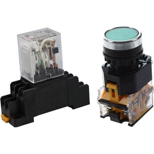 1 Pcs LA38-11/203 Push Button Momentary Power Press Switch & 1 Pcs AC 200V/240V Coil DPDT 8 Terminal Relay Socket Base
