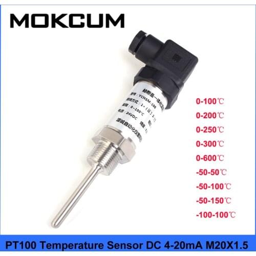 -100-600 Celsius pt100 Temperature Sensor DC 4-20mA M20X1.5 50MM Plug-in Integrated Temperature Transmitter Sensor Module