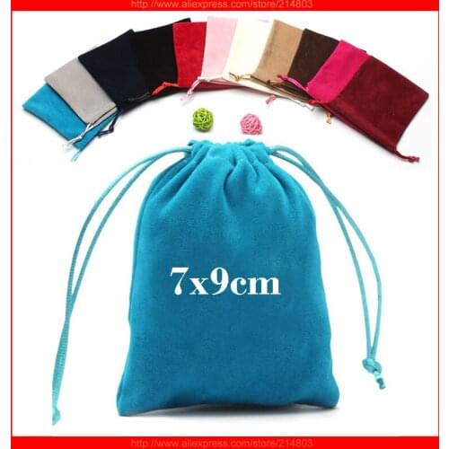 100pcs/lot) size 7X9cm quality gift drawstring pouch velvet bag with logo custom