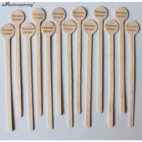 Ramadan Kareem Engraved Round Wooden Coffee Stirrers Party Event Drink Stirrer Cocktail Swizzle Sticks Eid Mubarak Table Decors