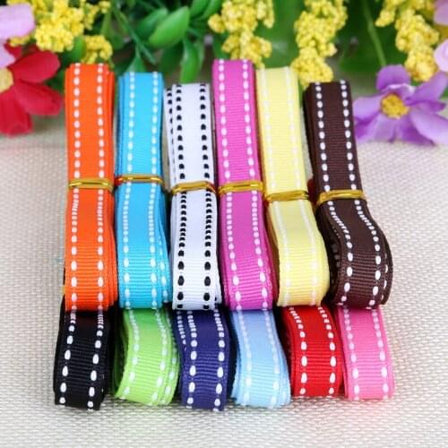 12 Yard Mixed 12 Colors 3/8'' (10mm) White Dots Color Grosgrain Ribbon Wholesale Gift Wrap Wedding Decoration Christmas Ribbons