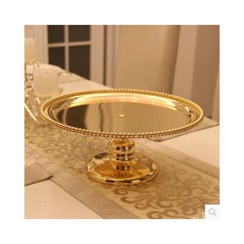 14"gold/ Silver cake tray with beads and footing Metal fruit plate Dessert plate Party supplies Home decoration DGP057