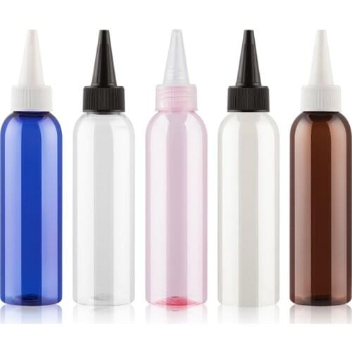 150ml 36pcs Clear Blue Brown liquid plastic container with pointed mouth cap,lotion bottles with screw cap,cosmetic packaging