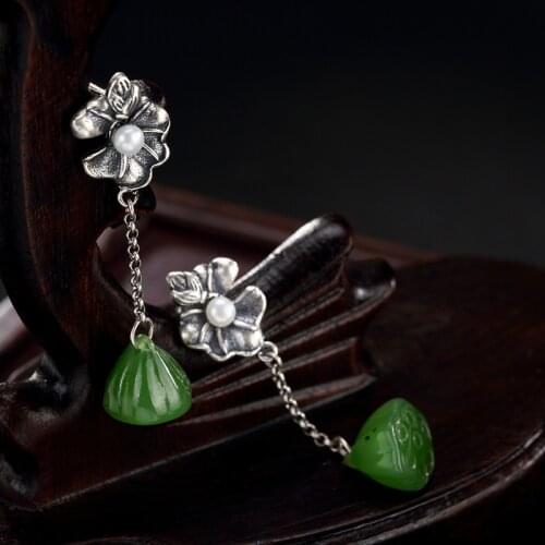 2018 Rushed New Pearl Earings Fashion Jewelry Deer S925 Pure Antique Inlaid And Field Jade Pearls Lotus Lady Earrings Wholesale