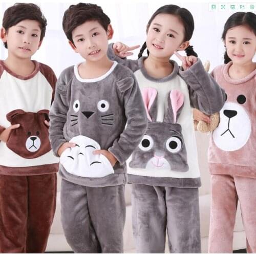 2021 Autumn Winter Children Fleece Pajamas Warm Flannel Sleepwear Girls Boys Coral Fleece Kids Pijamas Homewear Pyjama Nightwear