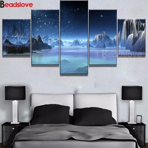 5D diy diamond painting 5pcs Blue Space Oasis full square round drill diamond embroidery mosaic cross stitch kits