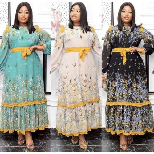 African Dresses for Women Spring Autumn African Women Long Sleeve Printing Polyester Long Dress African Clothes Women