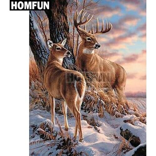 HOMFUN Full Square/Round Drill 5D DIY Diamond Painting "Snow Deer" Embroidery Cross Stitch 5D Home Decor Gift A02208