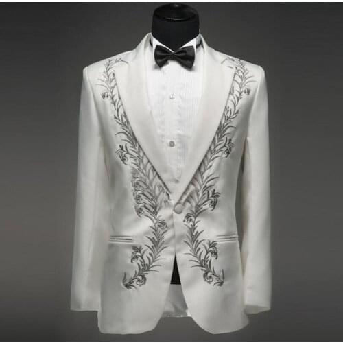 White Embroidery Wedding Men Suit Casual 2pcs Latest Prom Tuxedo Groom Masculino Trajes De Hombre Fashion Men Suits