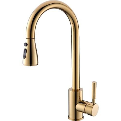 Free ship Gold color Kitchen Faucet Pull Out Sprayer Single Hole Swivel Sink Mixer Tap
